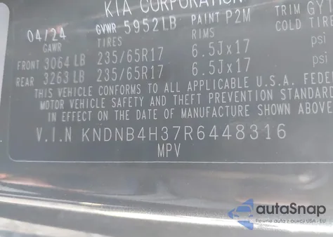 2024 Kia Carnival Mpv Lx Seat Package из США, поврежденный, VIN KNDNB4H37R6448316